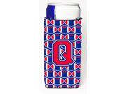 Letter Q Football Crimson and Yale Blue Ultra Beverage Insulators for slim cans CJ1076 QMUK