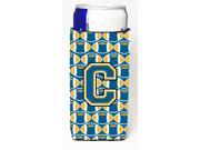 Letter C Football Blue and Gold Ultra Beverage Insulators for slim cans CJ1077 CMUK