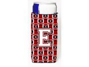 Letter E Football Cardinal and White Ultra Beverage Insulators for slim cans CJ1082 EMUK