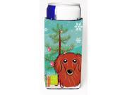 Christmas Tree and Longhair Red Dachshund Ultra Beverage Insulators for slim cans BB1586MUK