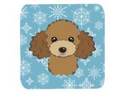 Set of 4 Snowflake Chocolate Brown Poodle Foam Coasters BB1690FC