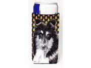 Black and White Collie Candy Corn Halloween Ultra Beverage Insulators for slim cans SC9654MUK