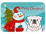 Snowman with White English Bulldog Glass Cutting Board Large BB1840LCB