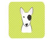 Set of 4 Checkerboard Lime Green Bull Terrier Foam Coasters BB1271FC