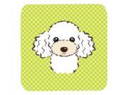 Set of 4 Checkerboard Lime Green White Poodle Foam Coasters BB1319FC