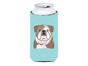 Checkerboard Blue English Bulldog Tall Boy Beverage Insulator Hugger BB1157TBC