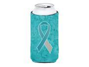 Teal and White Ribbon for Cervical Cancer Awareness Tall Boy Beverage Insulator Hugger AN1215TBC