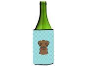Checkerboard Blue Chocolate Labrador Wine Bottle Beverage Insulator Hugger BB1172LITERK