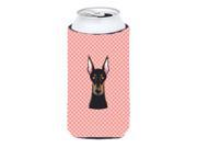 Checkerboard Pink Doberman Tall Boy Beverage Insulator Hugger BB1245TBC