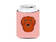 Checkerboard Pink Longhair Red Dachshund Can or Bottle Hugger BB1214CC