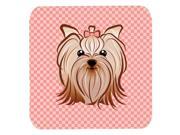 Set of 4 Checkerboard Pink Yorkie Yorkishire Terrier Foam Coasters BB1204FC