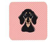 Set of 4 Checkerboard Pink Smooth Black and Tan Dachshund Foam Coasters BB1215FC