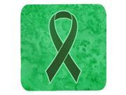 Set of 4 Emerald Green Ribbon for Liver Cancer Awareness Foam Coasters AN1221FC