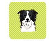 Set of 4 Checkerboard Lime Green Border Collie Foam Coasters BB1303FC