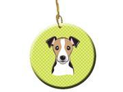 Checkerboard Lime Green Jack Russell Terrier Ceramic Ornament BB1323CO1