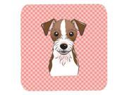 Set of 4 Checkerboard Pink Jack Russell Terrier Foam Coasters BB1202FC