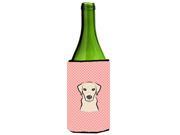 Checkerboard Pink Yellow Labrador Wine Bottle Beverage Insulator Hugger BB1222LITERK