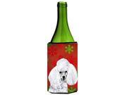 White Toy Poodle Red Snowflakes Holiday Wine Bottle Beverage Insulator Hugger SC9749LITERK