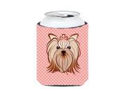Checkerboard Pink Yorkie Yorkishire Terrier Can or Bottle Hugger BB1204CC