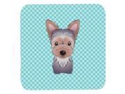 Set of 4 Checkerboard Blue Yorkie Puppy Foam Coasters BB1170FC