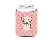 Checkerboard Pink Yellow Labrador Can or Bottle Hugger BB1222CC