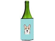 Checkerboard Blue Corgi Wine Bottle Beverage Insulator Hugger BB1191LITERK