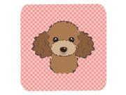 Set of 4 Checkerboard Pink Chocolate Brown Poodle Foam Coasters BB1256FC