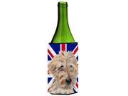 Golden Doodle with English Union Jack British Flag Wine Bottle Beverage Insulator Hugger SC9859LITERK