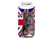 Staffordshire Bull Terrier Staffie with English Union Jack British Flag Tall Boy Beverage Insulator Hugger SC9882TBC