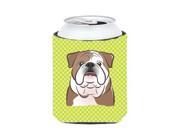 Checkerboard Lime Green English Bulldog Can or Bottle Hugger BB1281CC