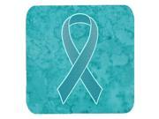 Set of 4 Teal Ribbon for Ovarian Cancer Awareness Foam Coasters AN1201FC