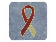 Set of 4 Burgundy and Ivory Ribbon for Head and Neck Cancer Awareness Foam Coasters AN1218FC