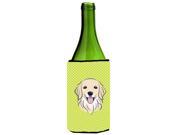 Checkerboard Lime Green Golden Retriever Wine Bottle Beverage Insulator Hugger BB1267LITERK