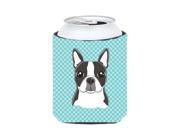 Checkerboard Blue Boston Terrier Can or Bottle Hugger BB1141CC