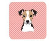Set of 4 Checkerboard Pink Jack Russell Terrier Foam Coasters BB1261FC