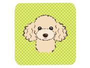 Set of 4 Checkerboard Lime Green Buff Poodle Foam Coasters BB1320FC
