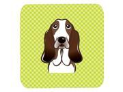 Set of 4 Checkerboard Lime Green Basset Hound Foam Coasters BB1305FC
