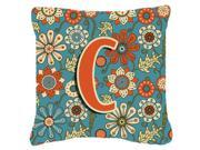 Letter C Flowers Retro Blue Canvas Fabric Decorative Pillow CJ2012 CPW1818