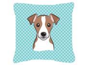 Checkerboard Blue Jack Russell Terrier Canvas Fabric Decorative Pillow BB1198PW1818