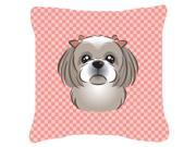 Checkerboard Pink Gray Silver Shih Tzu Canvas Fabric Decorative Pillow BB1250PW1818
