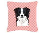 Checkerboard Pink Border Collie Canvas Fabric Decorative Pillow BB1241PW1414
