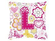 Letter L Flowers and Butterflies Pink Canvas Fabric Decorative Pillow CJ2005 LPW1818