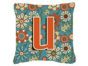 Letter U Flowers Retro Blue Canvas Fabric Decorative Pillow CJ2012 UPW1414