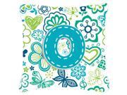 Letter O Flowers and Butterflies Teal Blue Canvas Fabric Decorative Pillow CJ2006 OPW1818