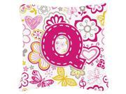 Letter Q Flowers and Butterflies Pink Canvas Fabric Decorative Pillow CJ2005 QPW1818