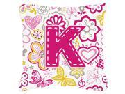 Letter K Flowers and Butterflies Pink Canvas Fabric Decorative Pillow CJ2005 KPW1414