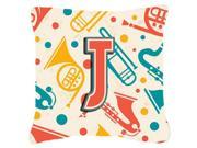 Letter J Retro Teal Orange Musical Instruments Initial Canvas Fabric Decorative Pillow CJ2001 JPW1414