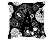 Letter A Day of the Dead Skulls Black Canvas Fabric Decorative Pillow CJ2008 APW1818