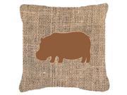 Hippopotamus Burlap and Brown Canvas Fabric Decorative Pillow BB1130