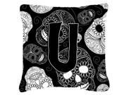 Letter U Day of the Dead Skulls Black Canvas Fabric Decorative Pillow CJ2008 UPW1818